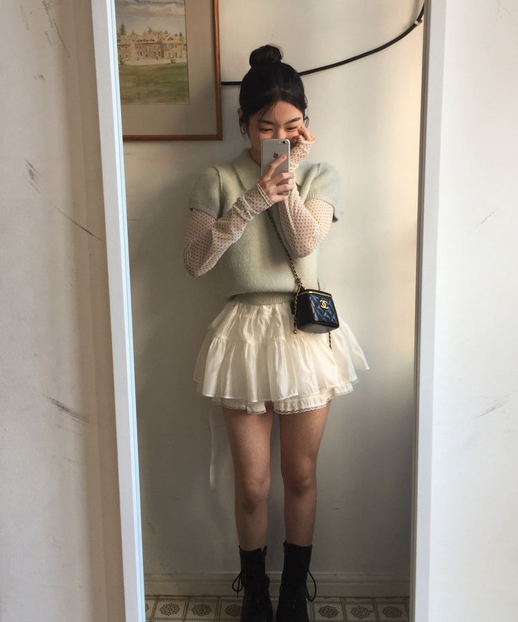 ドットレイヤードシースルー長袖Tシャツ IVORY