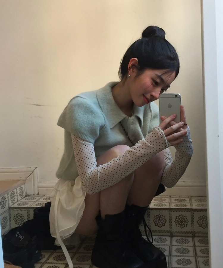 ドットレイヤードシースルー長袖Tシャツ IVORY