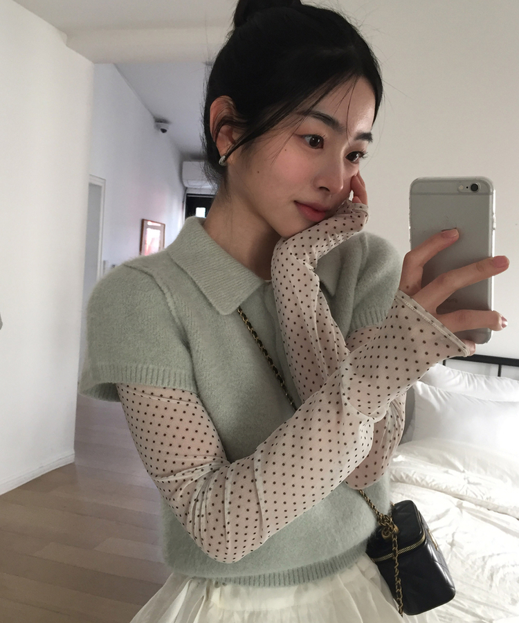 ドットレイヤードシースルー長袖Tシャツ IVORY