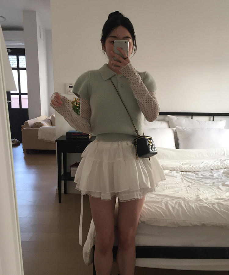 ドットレイヤードシースルー長袖Tシャツ IVORY