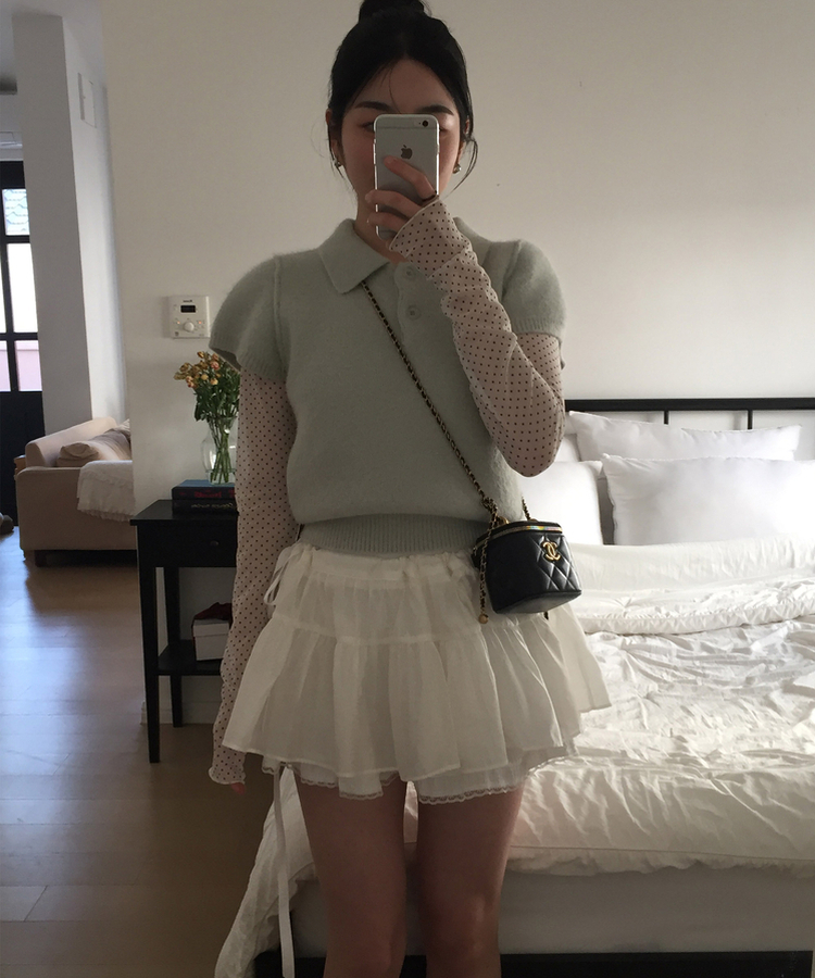 ドットレイヤードシースルー長袖Tシャツ IVORY