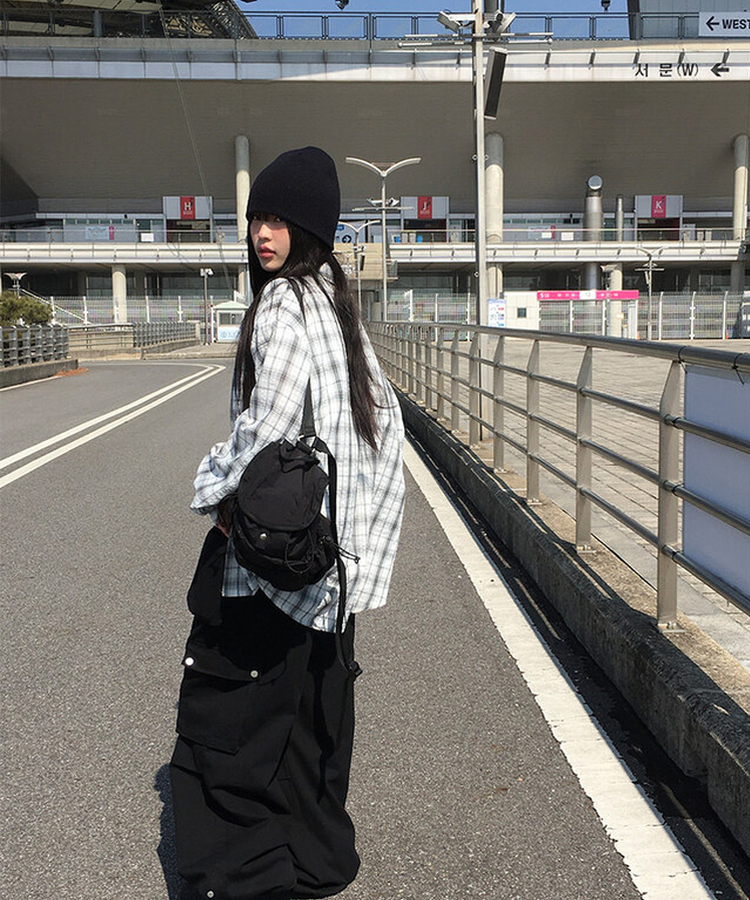 チェックオーバーフィット長袖シャツ(6color) WHITE