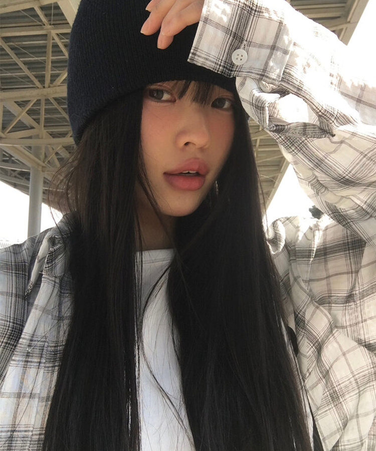 チェックオーバーフィット長袖シャツ(6color) WHITE