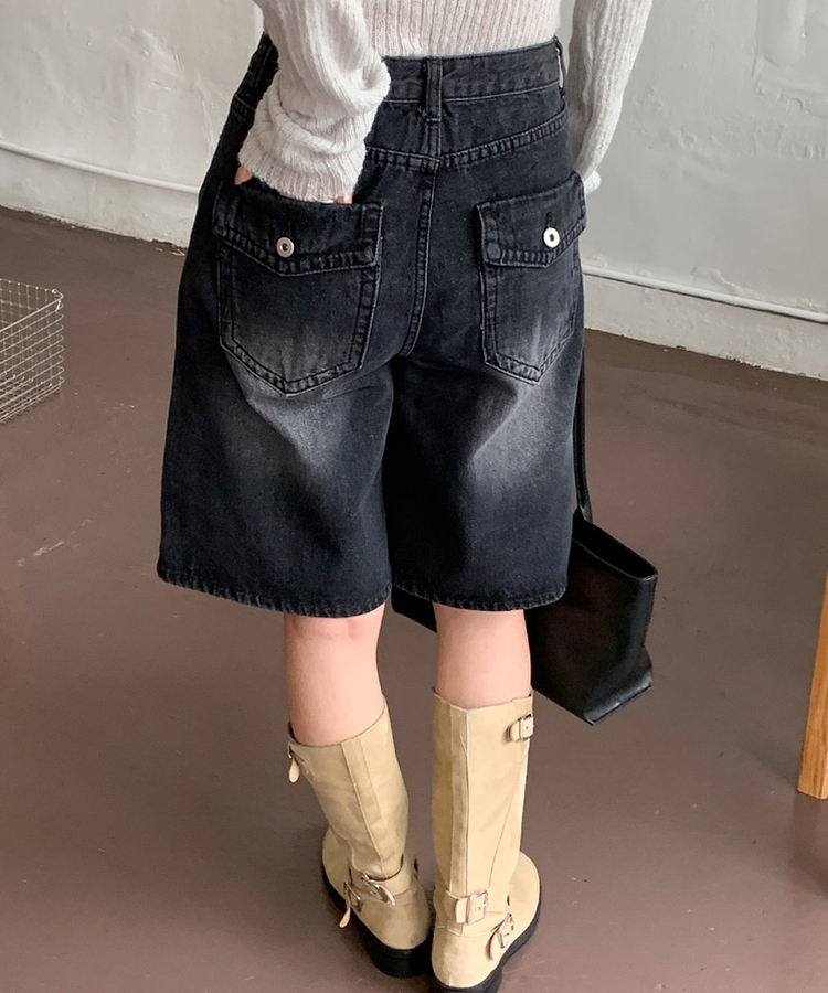 ポケットハーフデニムパンツ BLACK DENIM