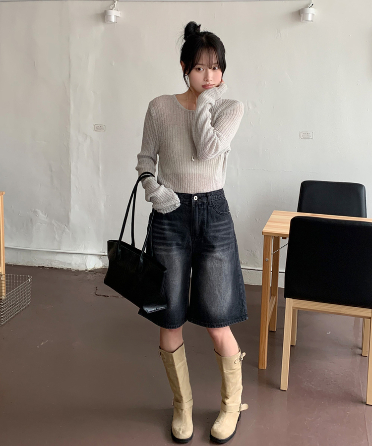ポケットハーフデニムパンツ BLACK DENIM