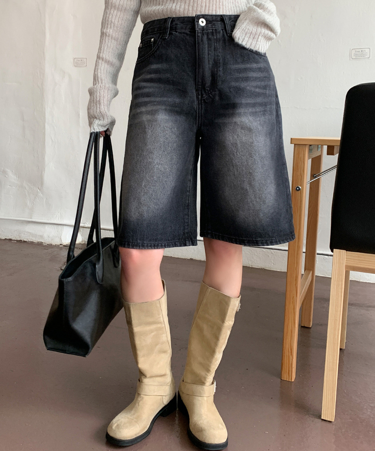 ポケットハーフデニムパンツ BLACK DENIM