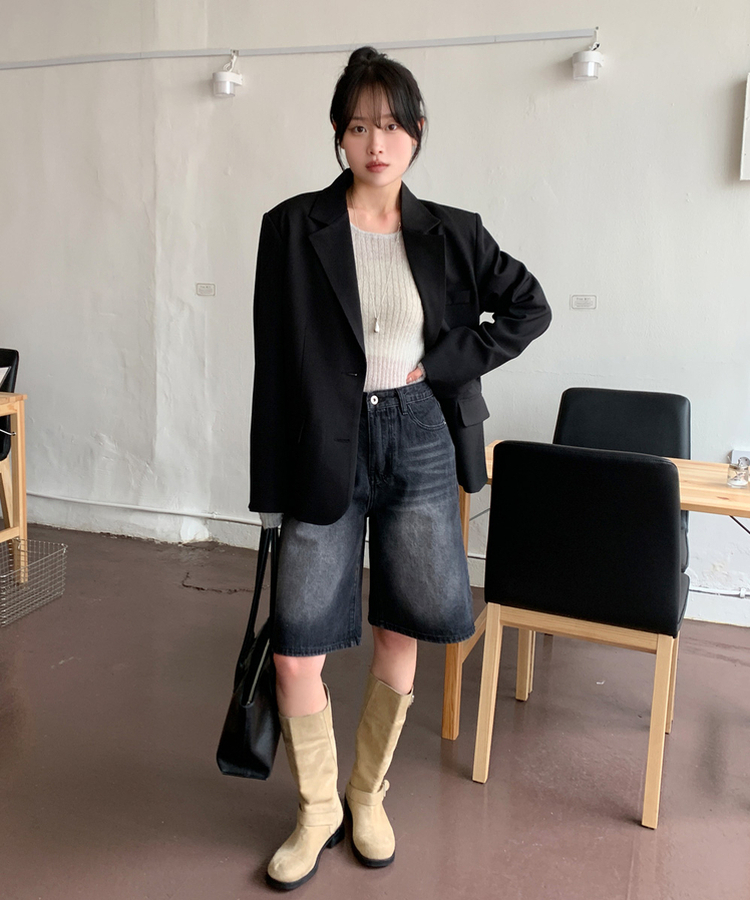 ポケットハーフデニムパンツ BLACK DENIM