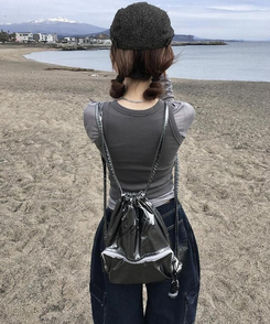 ノースリーブ Uネックリブキャミソール(7color) CHARCOAL
