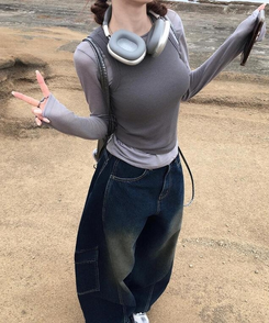ノースリーブ Uネックリブキャミソール(7color) CHARCOAL