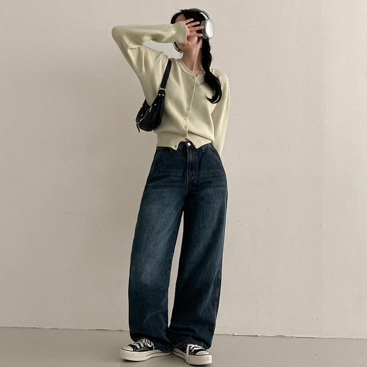 【丈別】スリットワイドデニムパンツ DARK DENIM