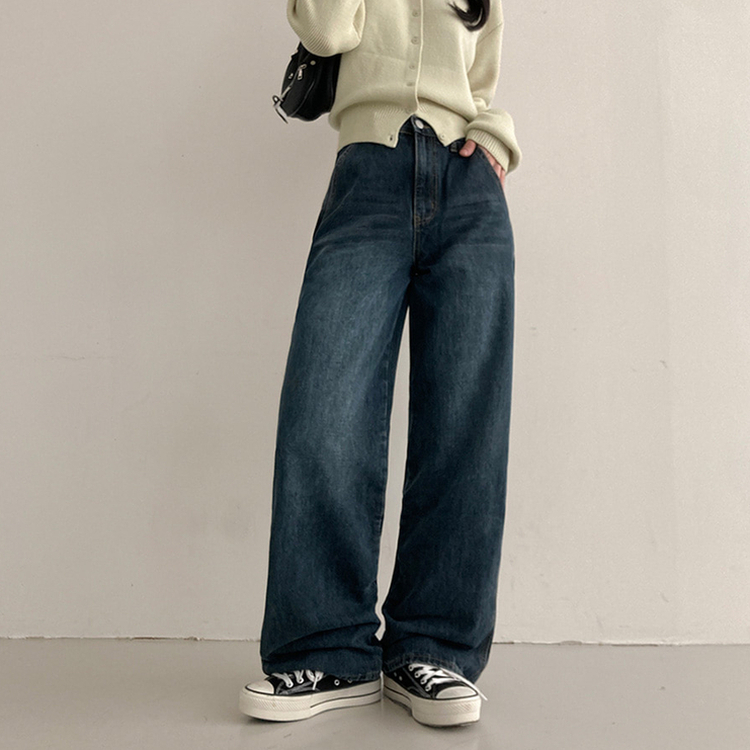 【丈別】スリットワイドデニムパンツ DARK DENIM