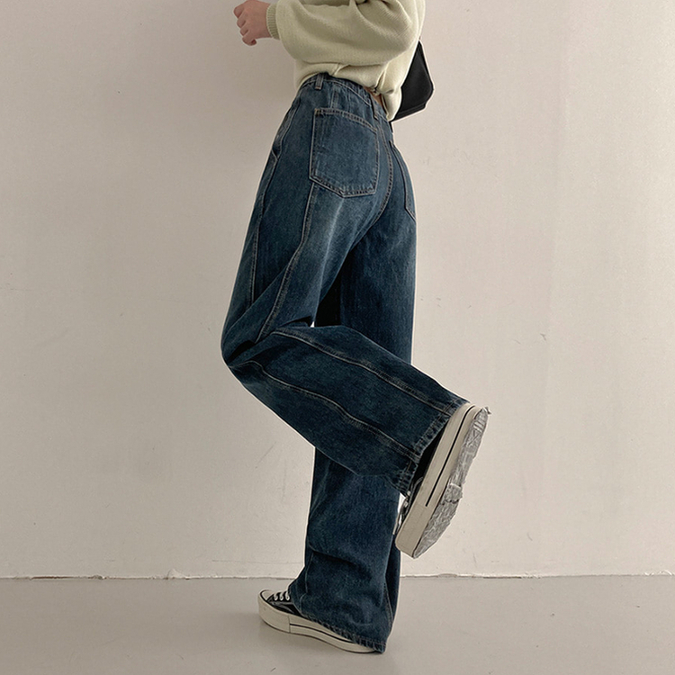 【丈別】スリットワイドデニムパンツ DARK DENIM