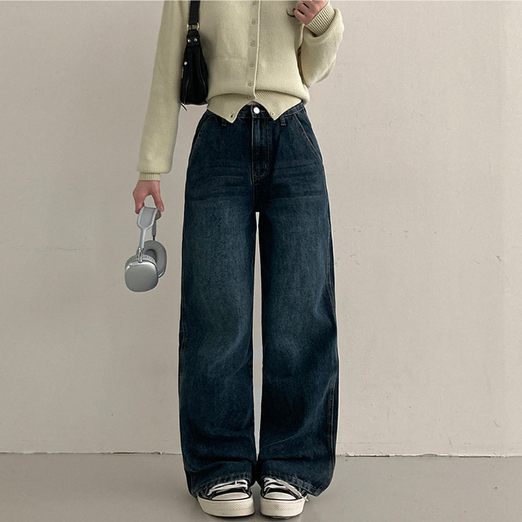 【丈別】スリットワイドデニムパンツ DARK DENIM