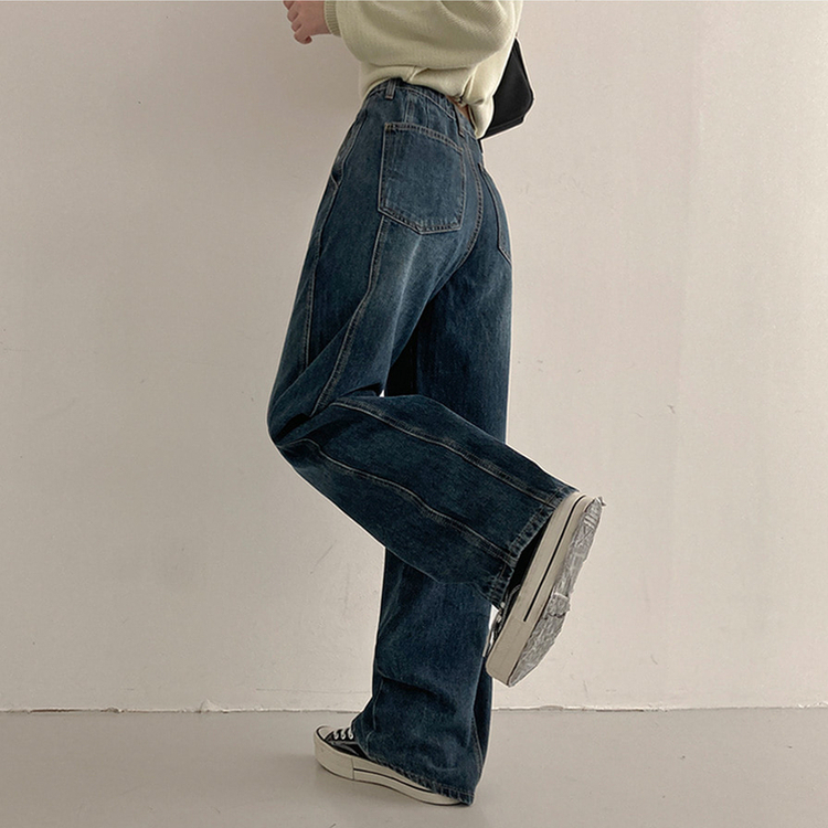 【丈別】スリットワイドデニムパンツ DARK DENIM