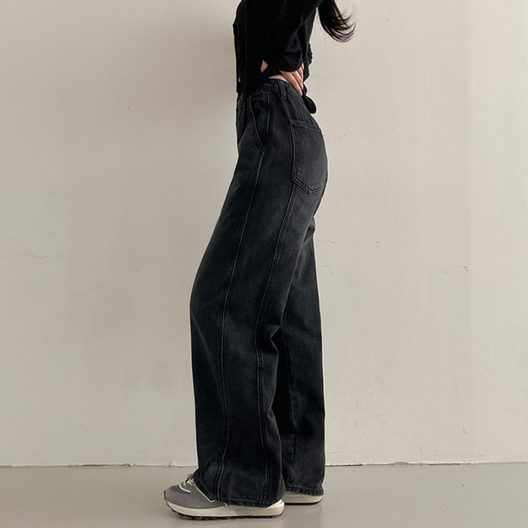 【丈別】スリットワイドデニムパンツ BLACK DENIM