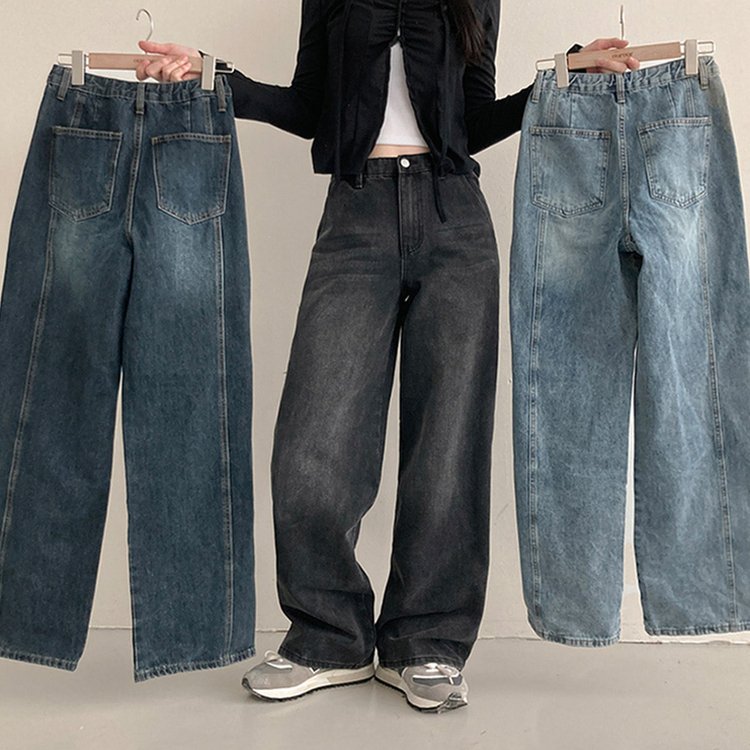 【丈別】スリットワイドデニムパンツ BLACK DENIM