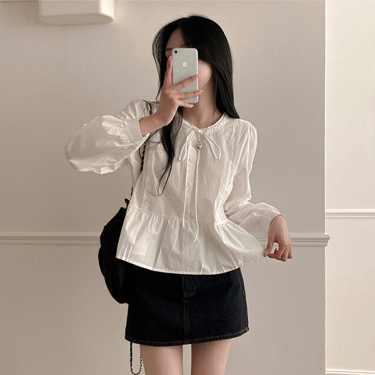 리디 리본 레이스 캉캉 블라우스 화이트