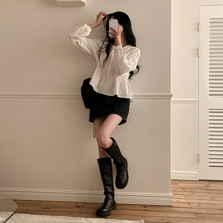 리디 리본 레이스 캉캉 블라우스 화이트