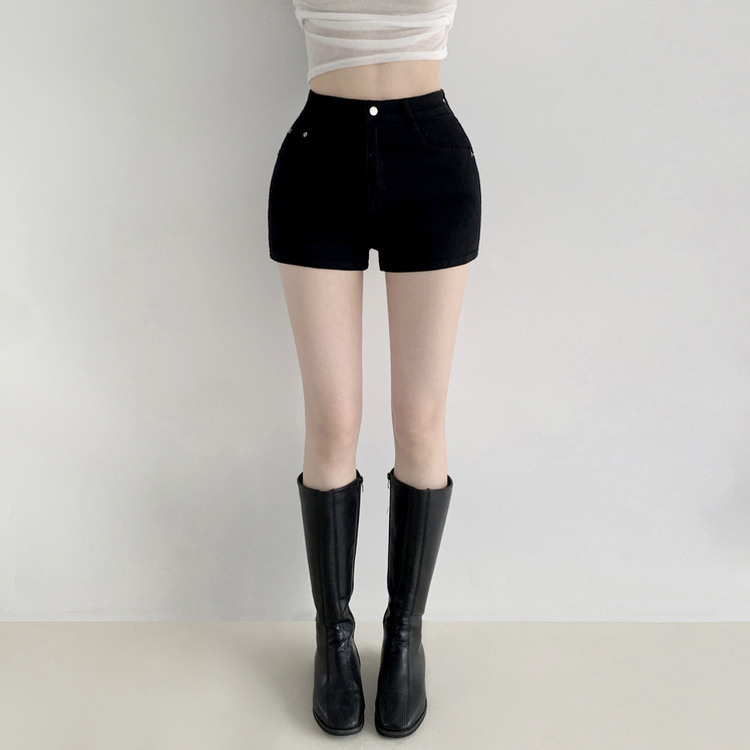 スパンコットンハイウエストショートパンツ BLACK