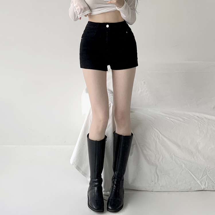 スパンコットンハイウエストショートパンツ BLACK