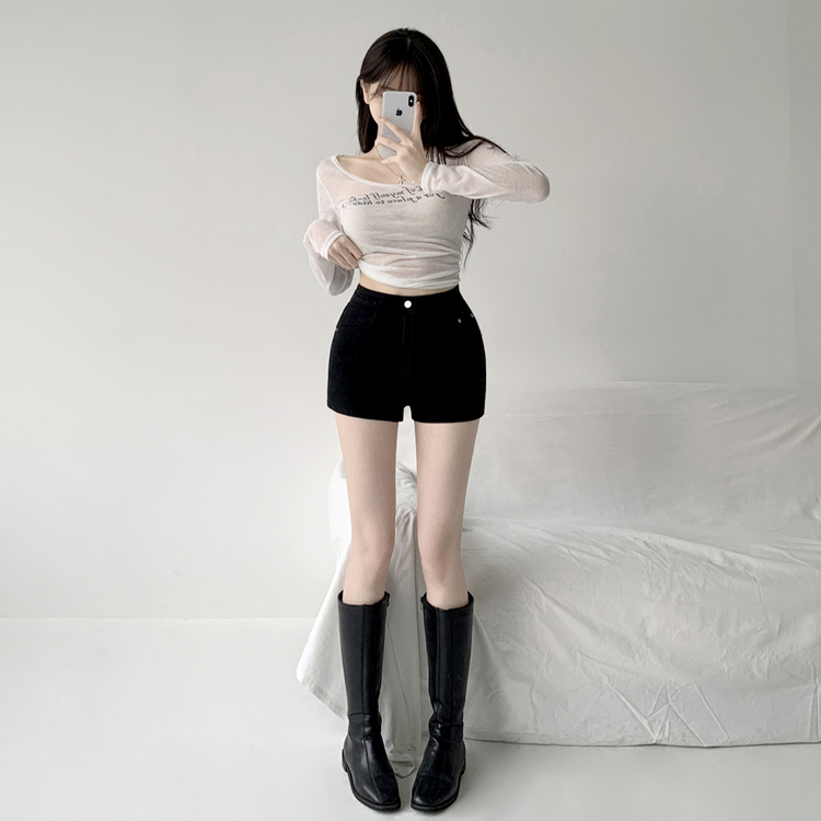 スパンコットンハイウエストショートパンツ BLACK