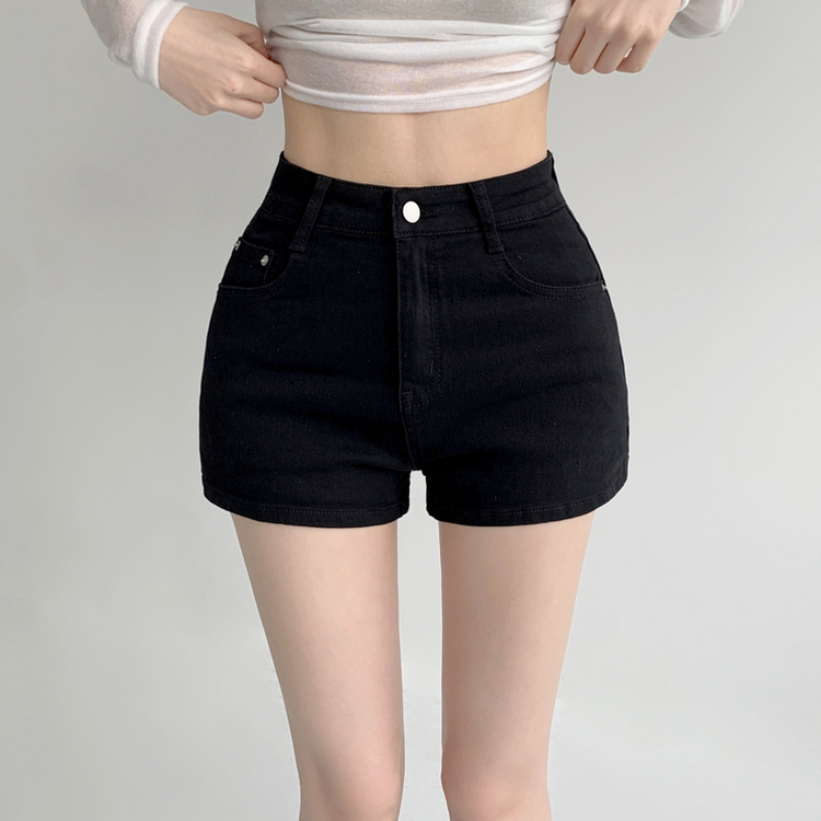 スパンコットンハイウエストショートパンツ BLACK
