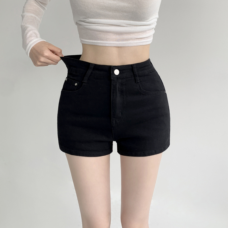 スパンコットンハイウエストショートパンツ BLACK