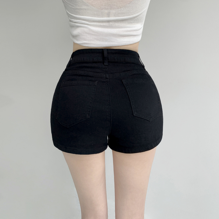 スパンコットンハイウエストショートパンツ BLACK