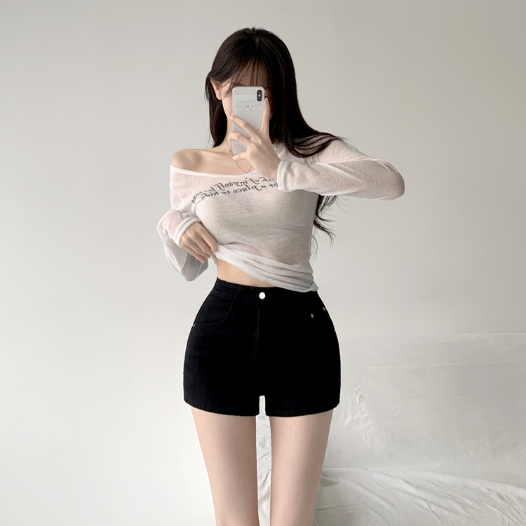 スパンコットンハイウエストショートパンツ BLACK