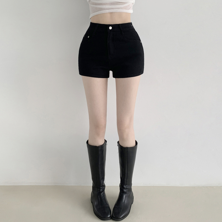 スパンコットンハイウエストショートパンツ BLACK