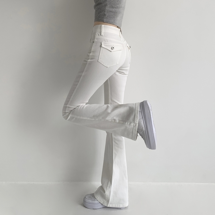ウォッシングポケットスリムブーツカットデニムパンツ WHITE