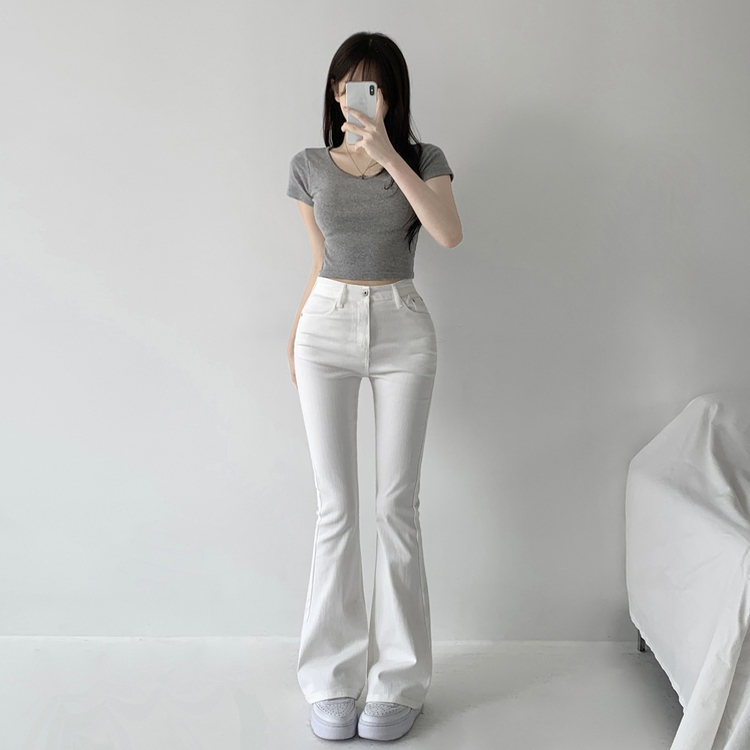 ウォッシングポケットスリムブーツカットデニムパンツ WHITE