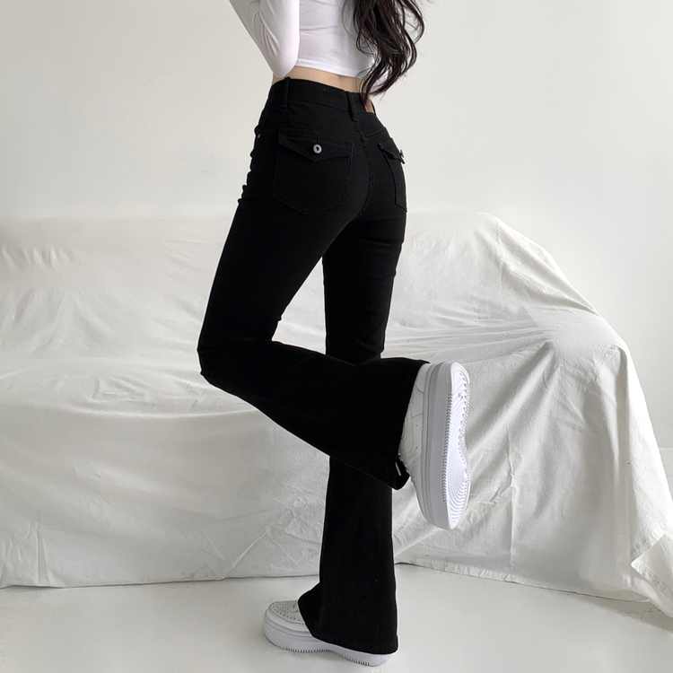 ウォッシングポケットスリムブーツカットデニムパンツ BLACK