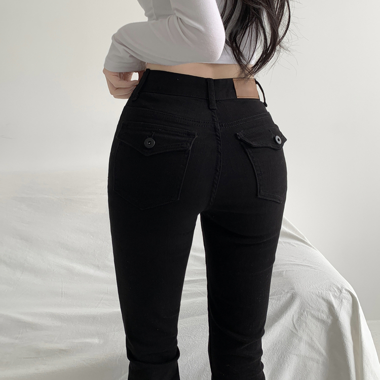 ウォッシングポケットスリムブーツカットデニムパンツ BLACK