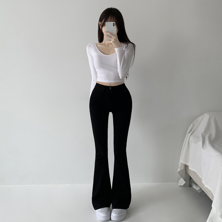 ウォッシングポケットスリムブーツカットデニムパンツ BLACK
