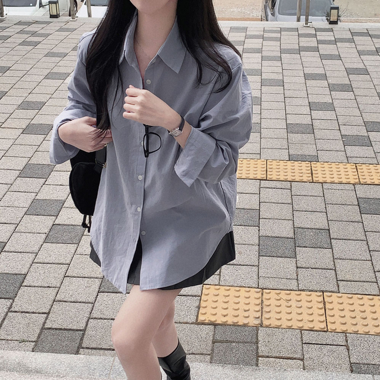 ウォッシングレイヤードルーズシャツ(5color) BLUE