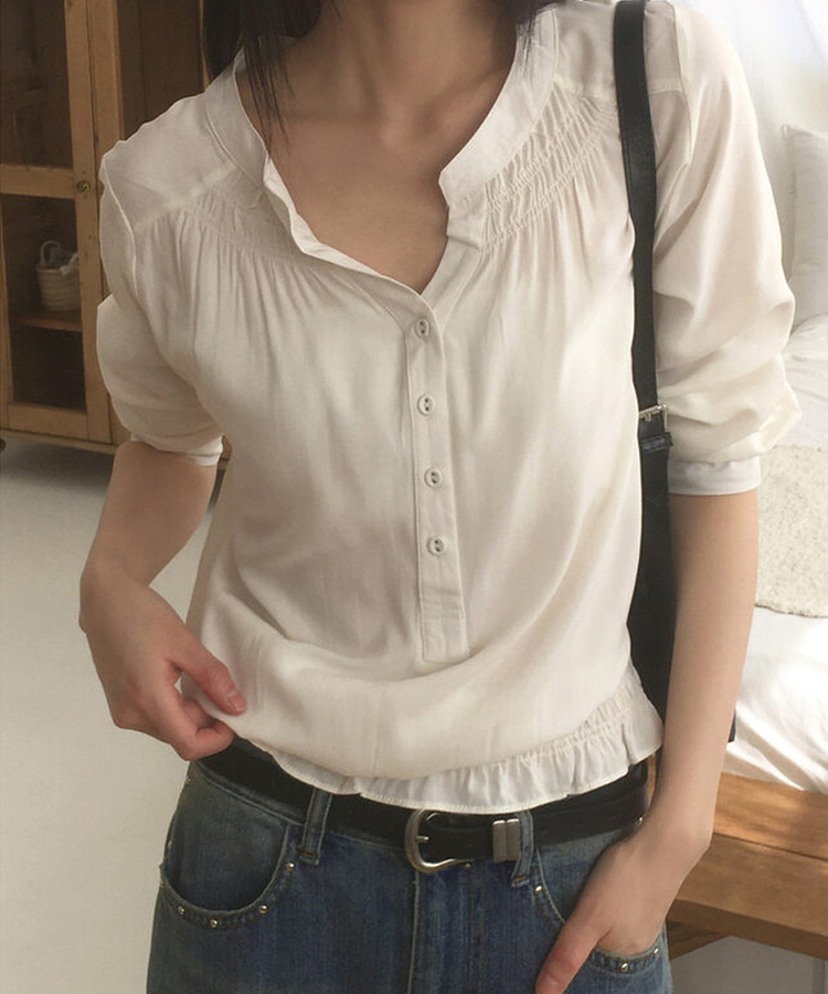 ボタンシャーリングブラウス IVORY