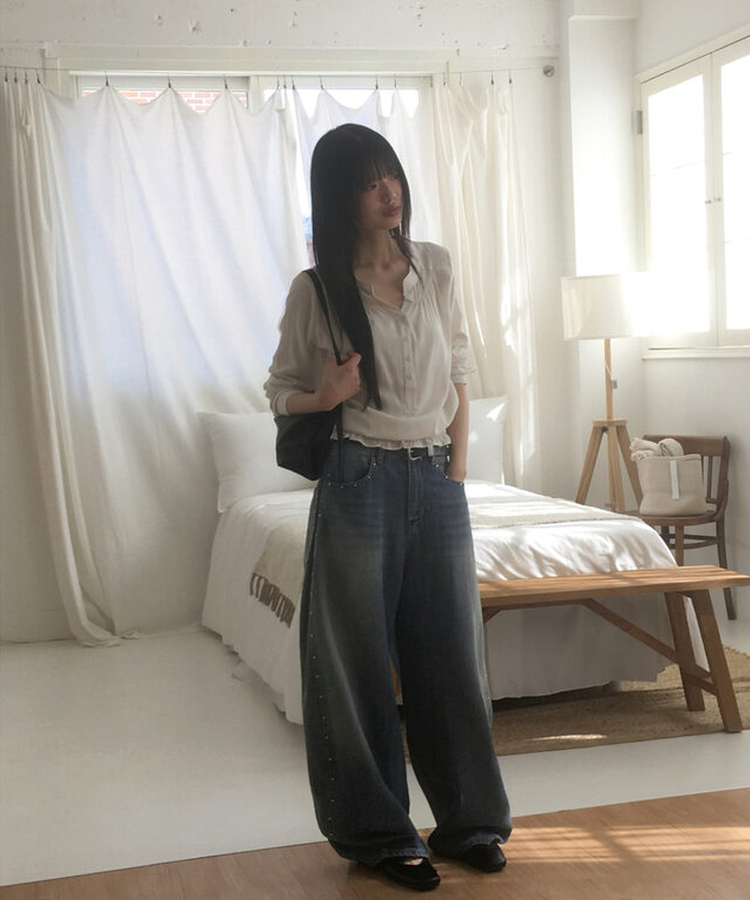 ボタンシャーリングブラウス IVORY