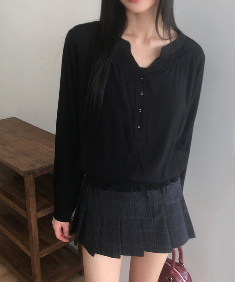 ボタンシャーリングブラウス BLACK