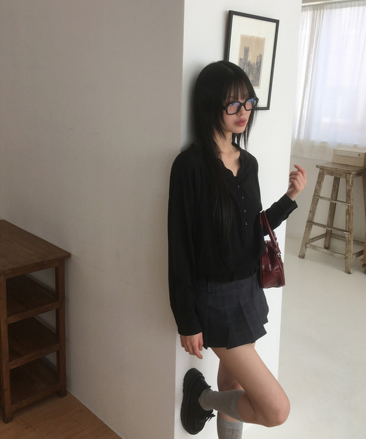 ボタンシャーリングブラウス BLACK