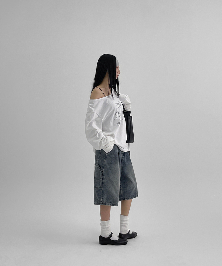カフェンダーバミューダデニムパンツ BLUE