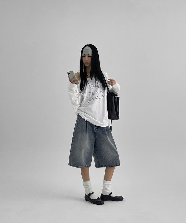 カフェンダーバミューダデニムパンツ BLUE