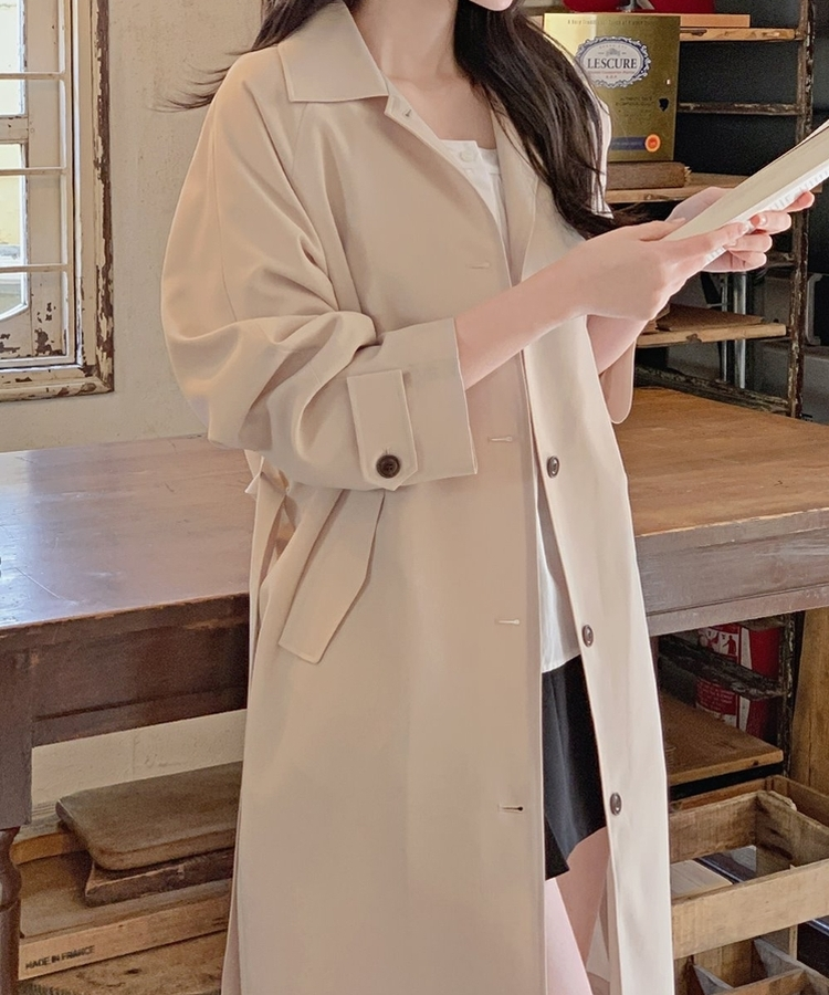ピンタックロングトレンチコート LIGHT BEIGE