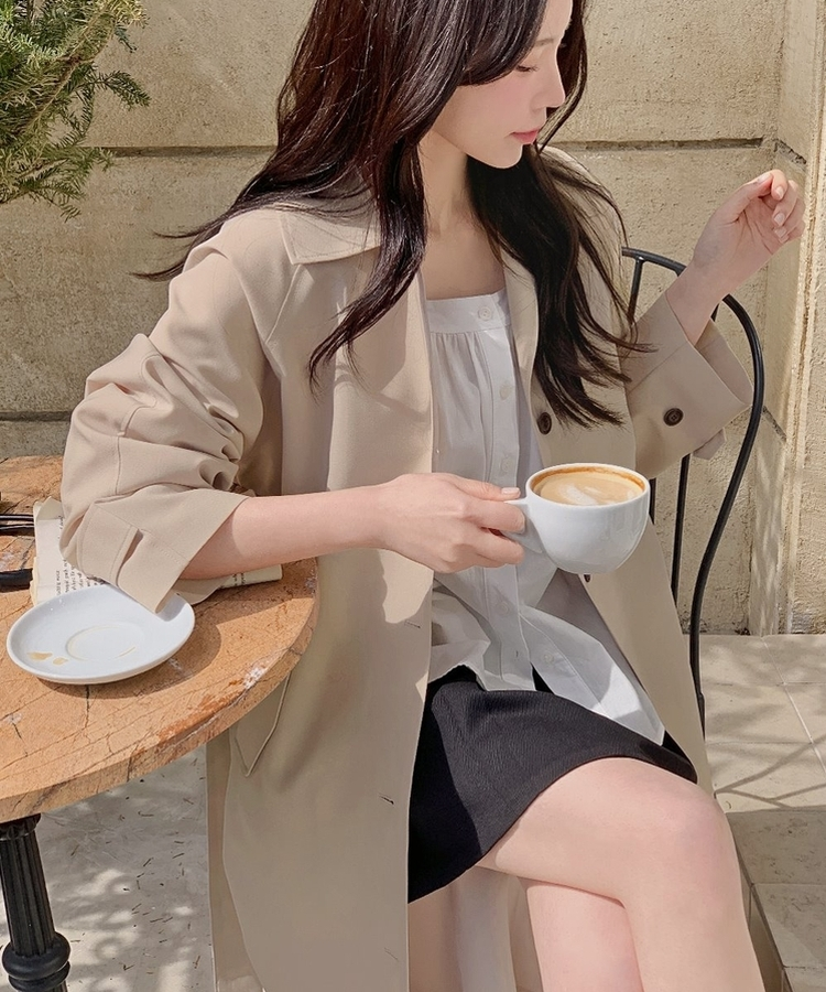 ピンタックロングトレンチコート LIGHT BEIGE