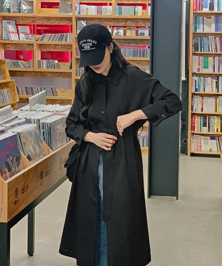 ピンタックロングトレンチコート BLACK