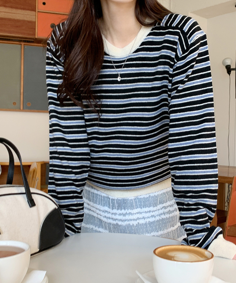 ニット ストライプルージュニット BLACK