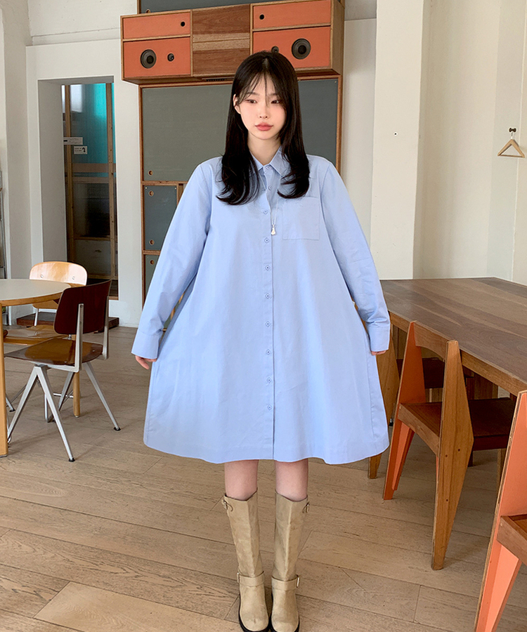 ミコットンシャツミニワンピース SKYBLUE