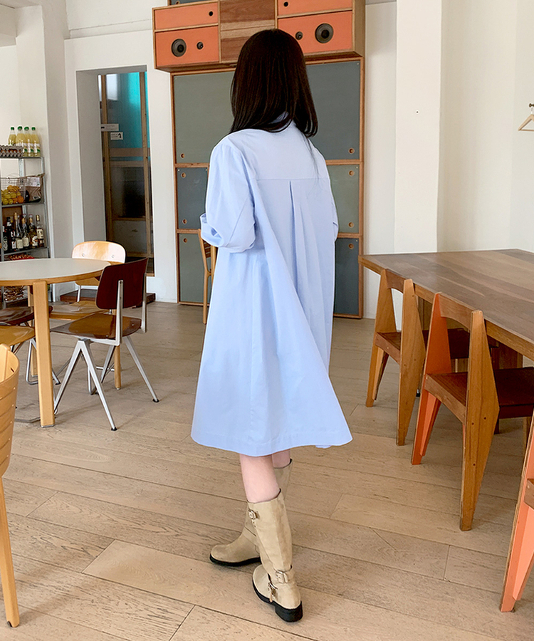 ミコットンシャツミニワンピース SKYBLUE