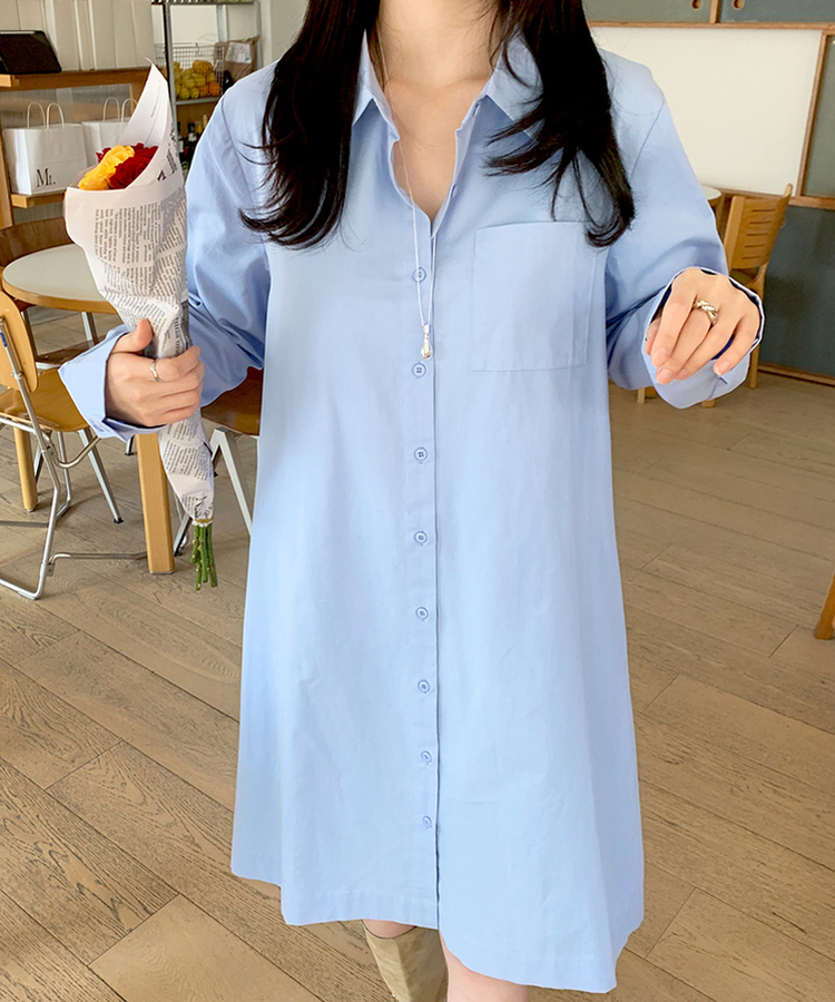 ミコットンシャツミニワンピース SKYBLUE