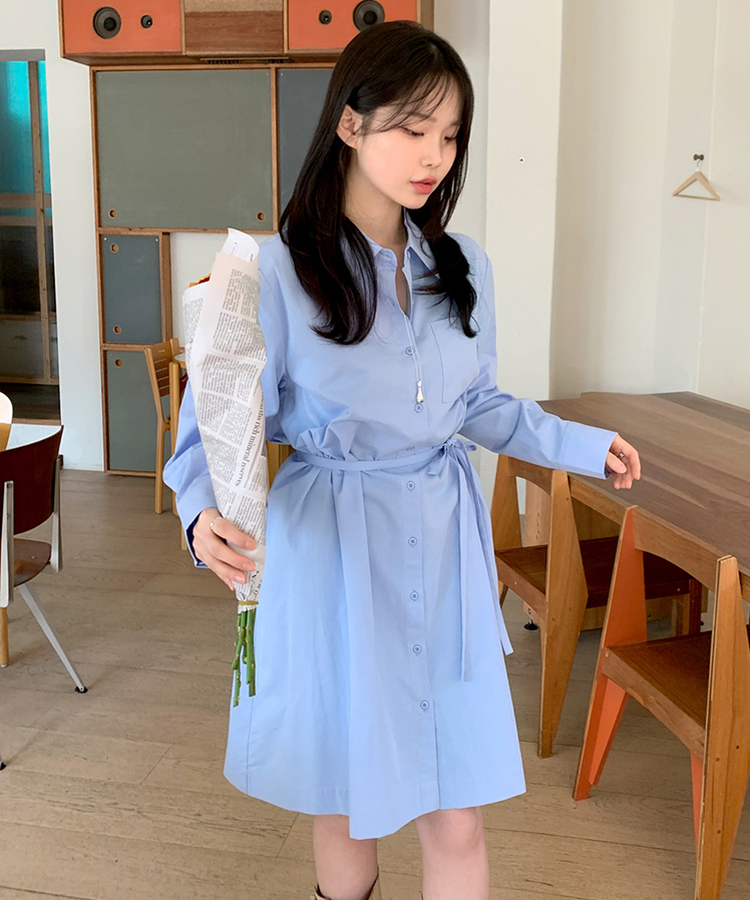 ミコットンシャツミニワンピース SKYBLUE